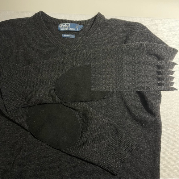 Polo by Ralph Lauren 100% Lambswool V-Neck Sweater Mens Sz L Dark Charcoal Gray - Picture 6 of 7
